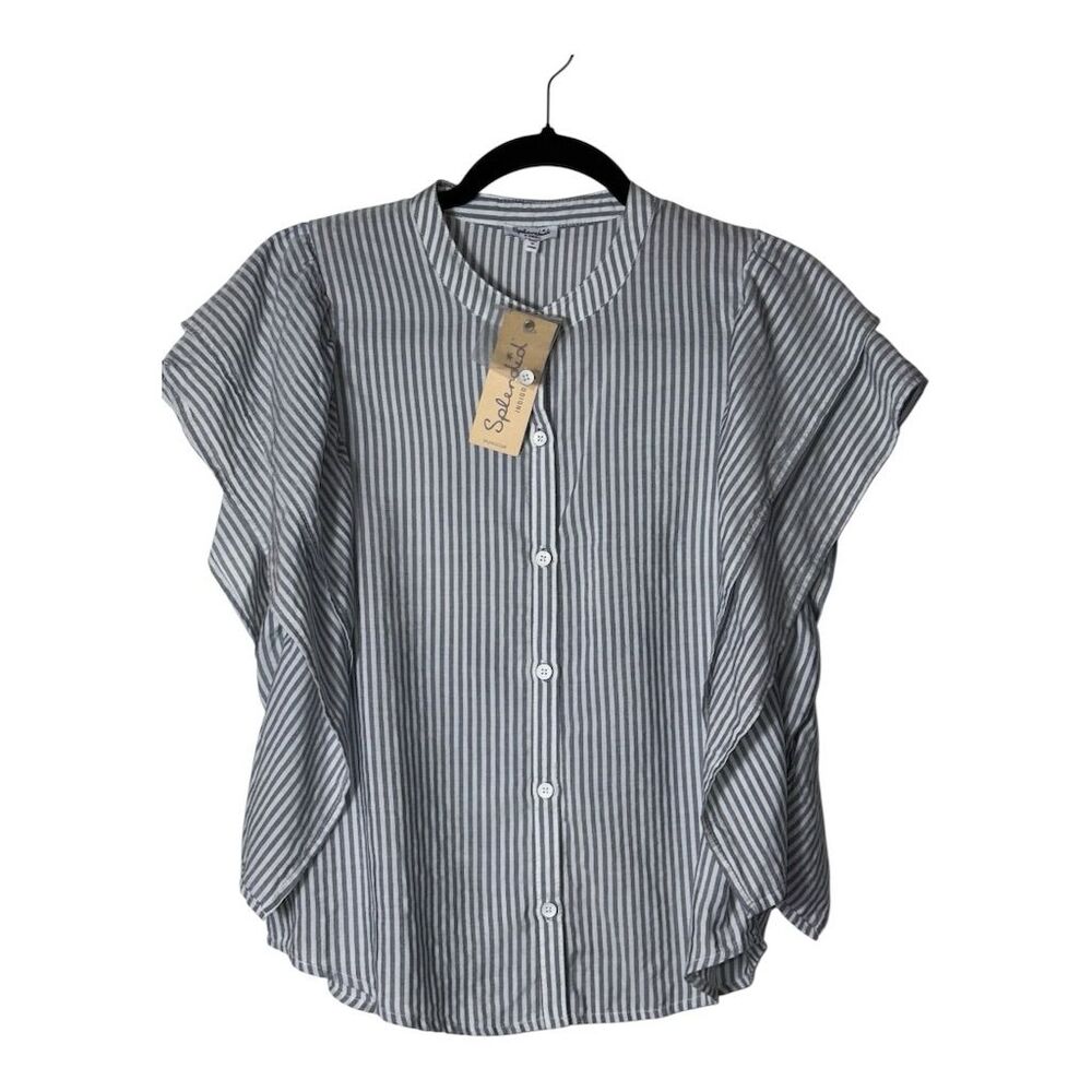 2035. Splendid Women's XS Striped Button-Up Blouse with Ruffles Multicolor‎